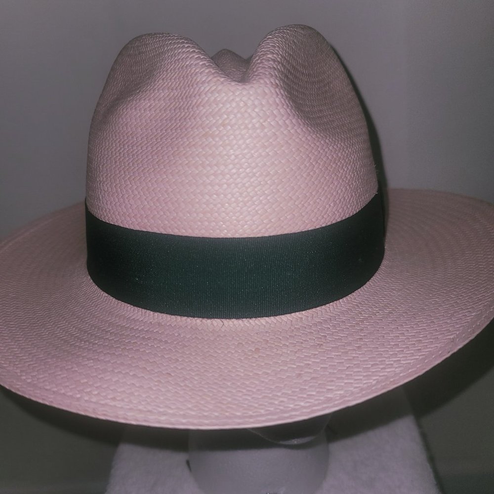 Unisex Classic Pink with green hatband Panama Flex fit Hat Handmade